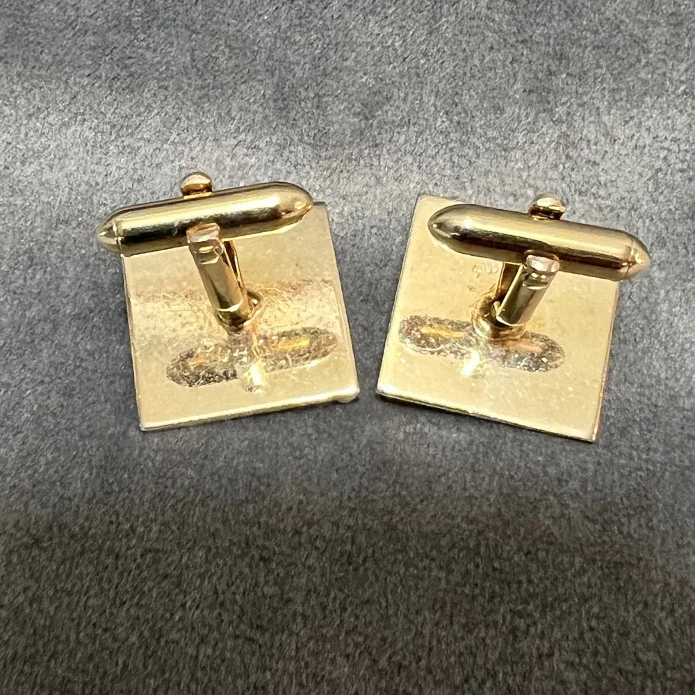 Vintage Swank Gold Tone Square Cufflinks Scroll Design Detail Mid Century‎